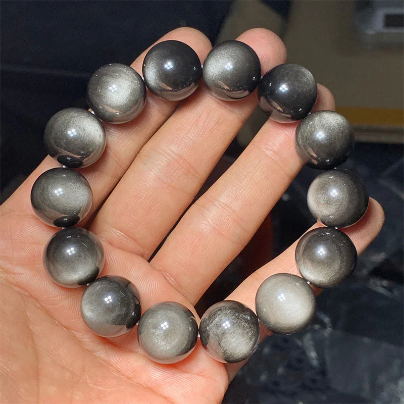 Braccialetto di protezione lenitiva in ossidiana lucida d'argento naturale Buddha Stones - Image 23