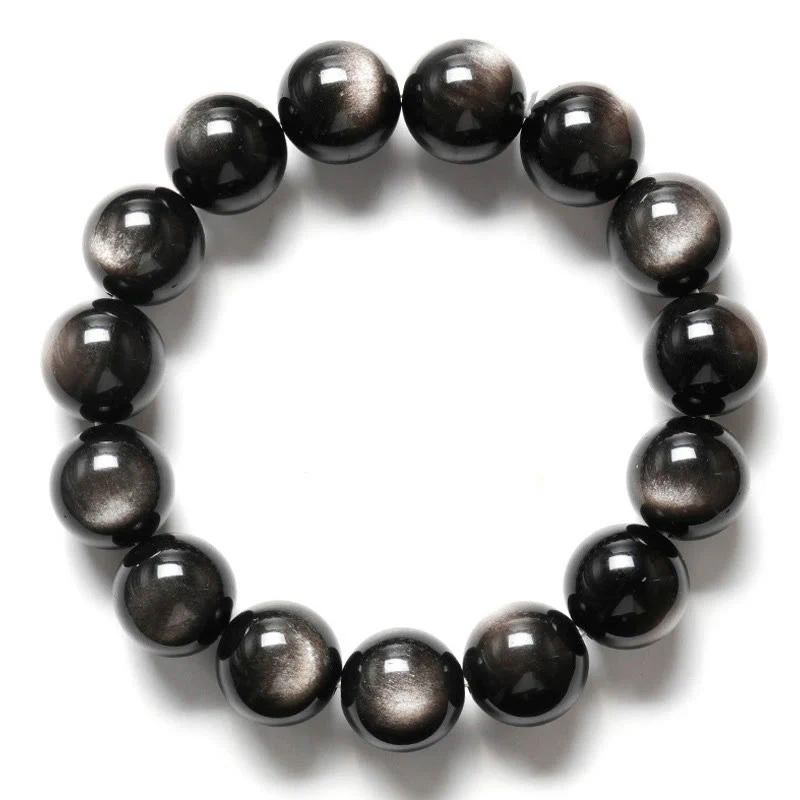 Braccialetto di protezione lenitiva in ossidiana lucida d'argento naturale Buddha Stones - Image 25