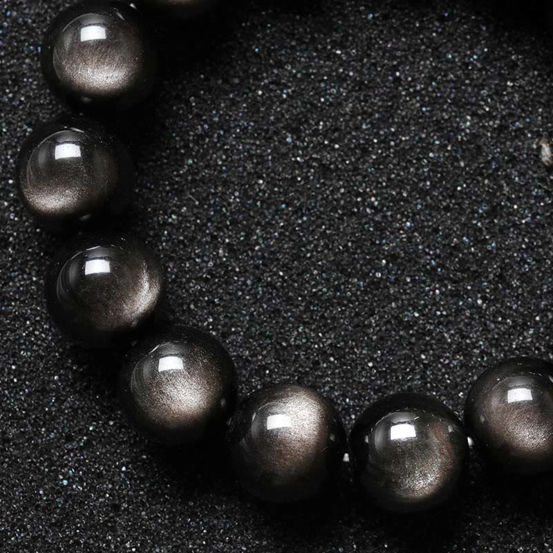 Braccialetto di protezione lenitiva in ossidiana lucida d'argento naturale Buddha Stones - Image 4