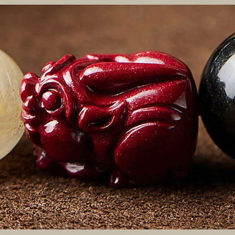 Braccialetto di protezione Om Mani Padme Hum in ossidiana lucida dorata Buddha Stones PiXiu Cinnabar - Image 15
