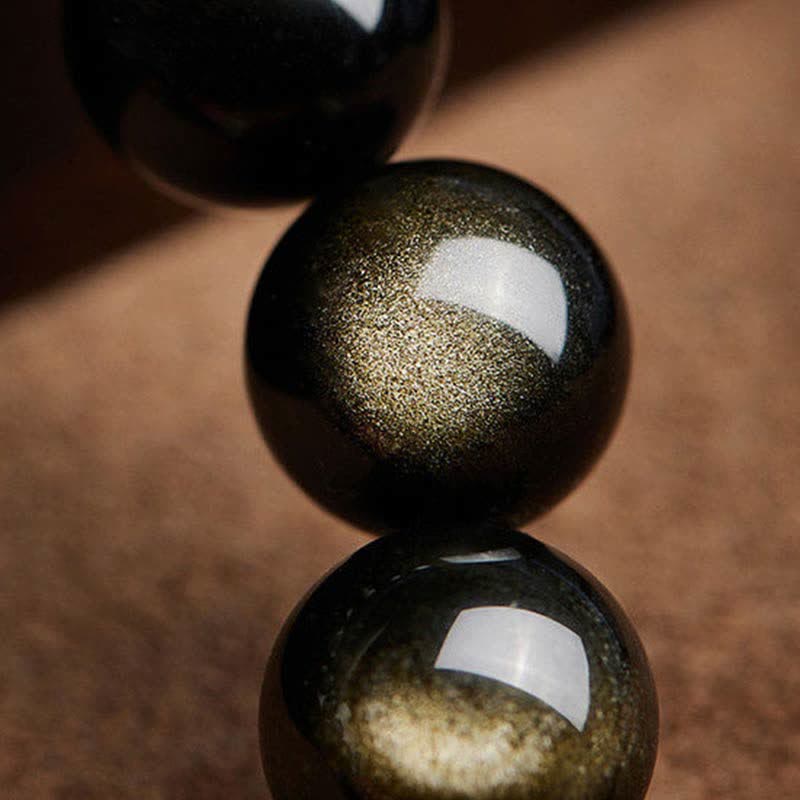 Braccialetto di protezione Om Mani Padme Hum in ossidiana lucida dorata Buddha Stones PiXiu Cinnabar - Image 16
