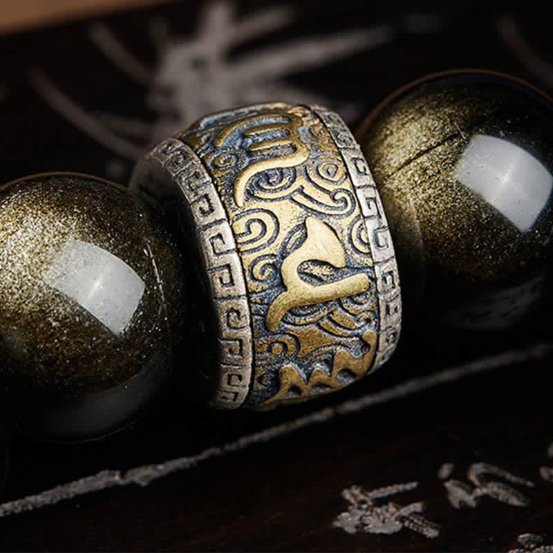 Braccialetto di protezione Om Mani Padme Hum in ossidiana lucida dorata Buddha Stones PiXiu Cinnabar - Image 17