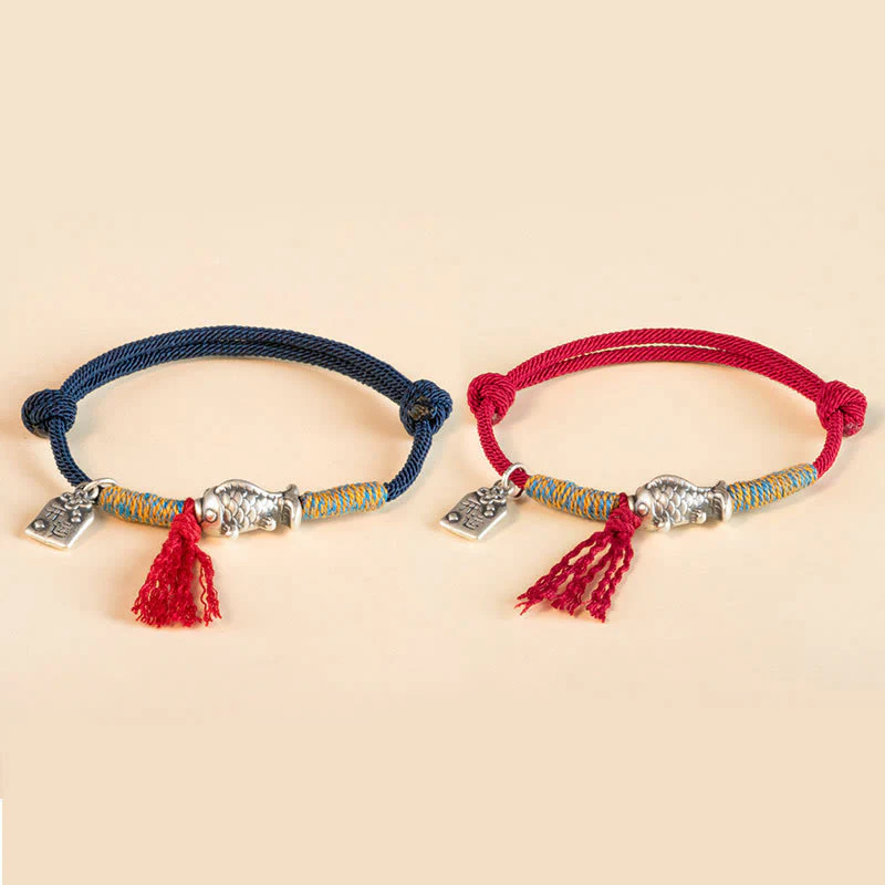 Braccialetto di protezione per pesci koi portafortuna in corda rossa in argento sterling 999 Buddha Stones - Image 14