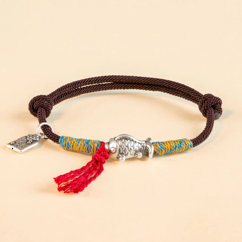 Braccialetto di protezione per pesci koi portafortuna in corda rossa in argento sterling 999 Buddha Stones - Image 15