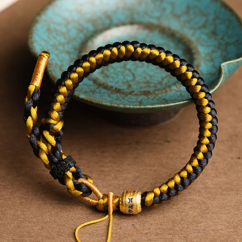 Braccialetto di purezza Om Mani Padme Hum in corda di scaglie di drago in oro nero tibetano fatto a mano con Buddha Stones - Image 2