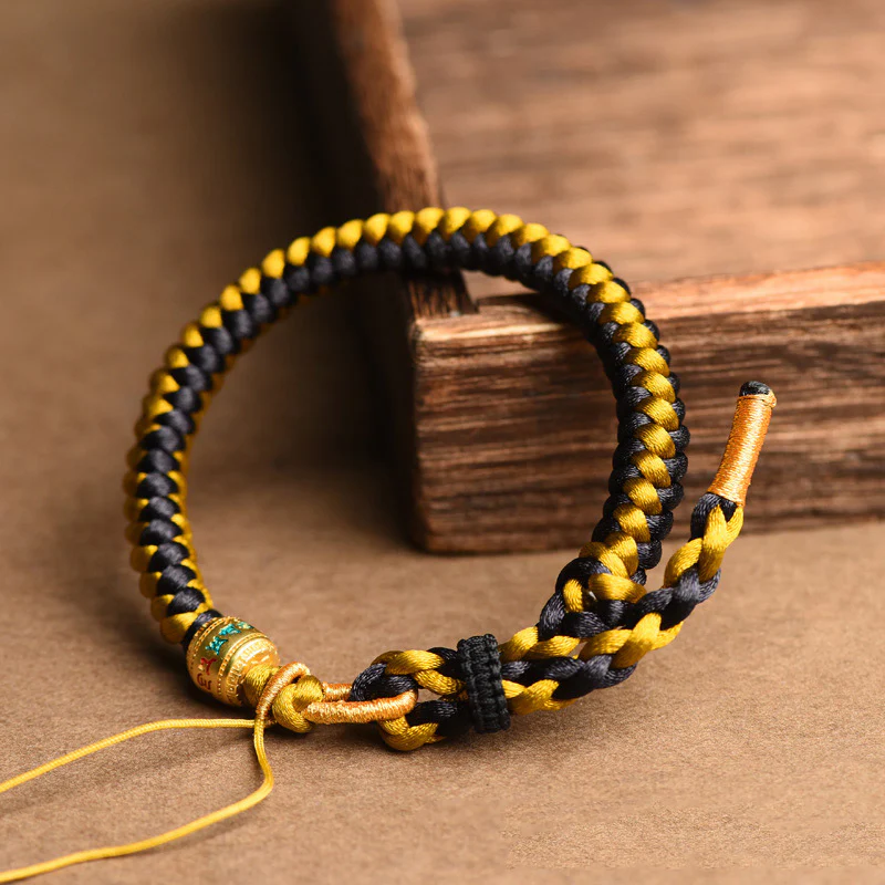 Braccialetto di purezza Om Mani Padme Hum in corda di scaglie di drago in oro nero tibetano fatto a mano con Buddha Stones - Image 3
