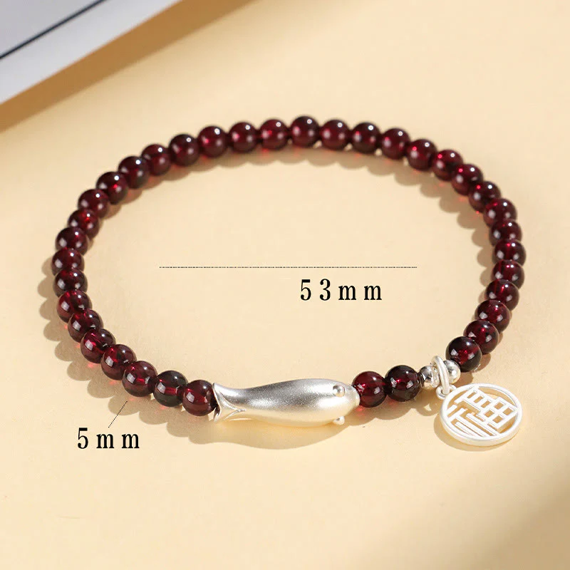 Braccialetto di purificazione Buddha Stones Garnet 925 Sterling Silver Fish Fu Character - Image 10