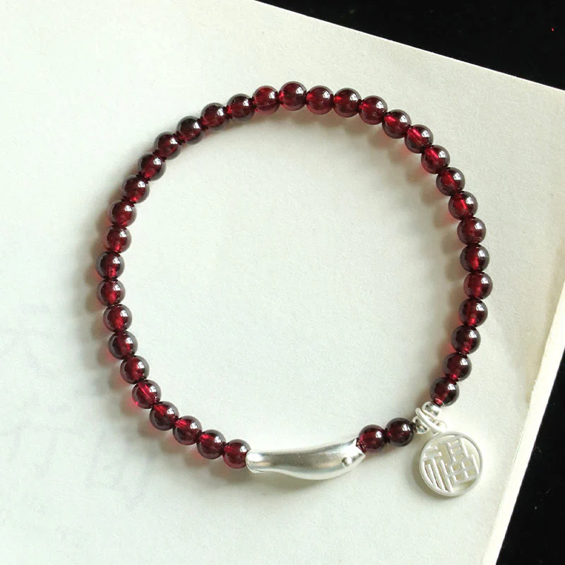 Braccialetto di purificazione Buddha Stones Garnet 925 Sterling Silver Fish Fu Character - Image 11