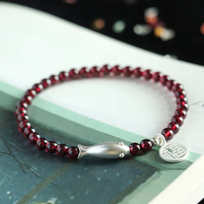 Braccialetto di purificazione Buddha Stones Garnet 925 Sterling Silver Fish Fu Character - Image 12