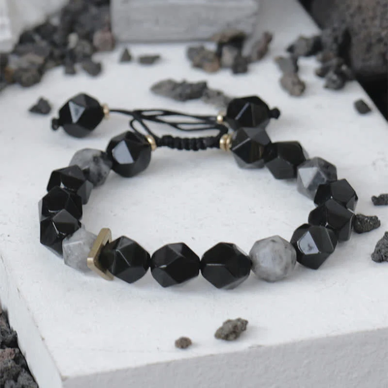 Braccialetto di purificazione con pietra glitterata nera e ossidiana nera
