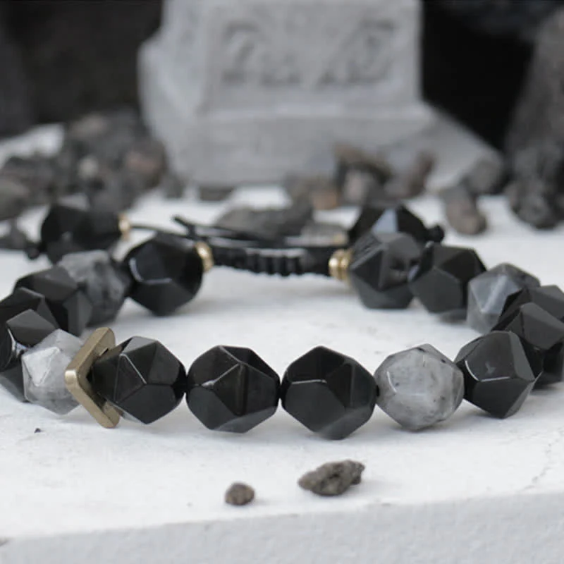 Braccialetto di purificazione con pietra glitterata nera e ossidiana nera - Image 6