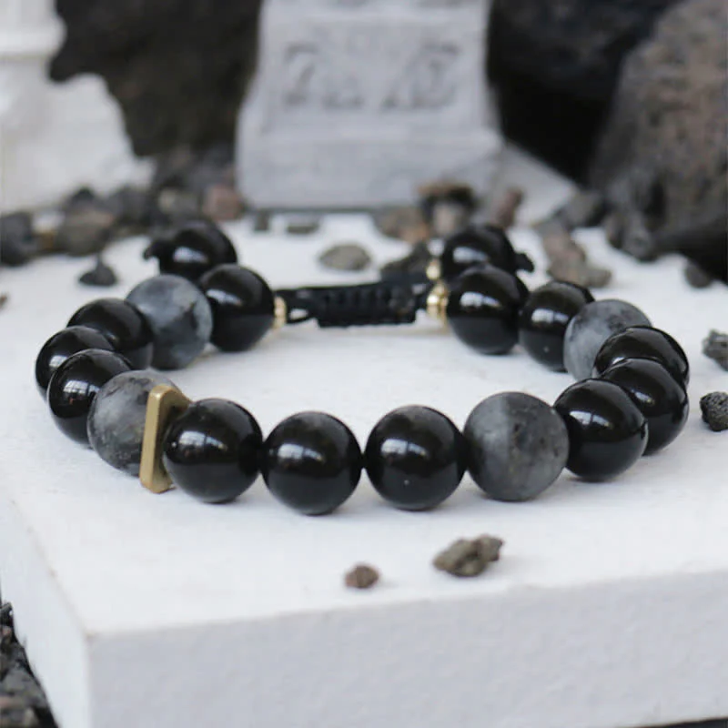 Braccialetto di purificazione con pietra glitterata nera e ossidiana nera - Image 8