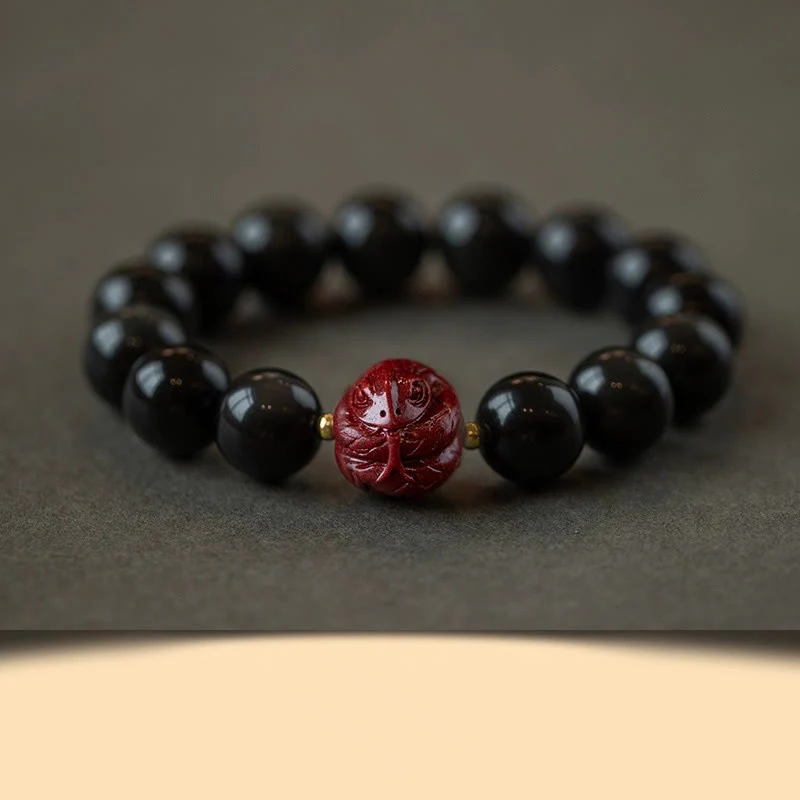 Braccialetto di purificazione naturale in ossidiana nera e cinabro dello zodiaco cinese Buddha Stones - Image 25