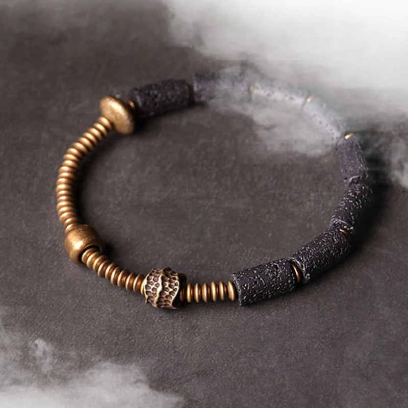 Braccialetto di rame con perle di lava nera, Buddha Stones, fortuna e ricchezza - Image 6