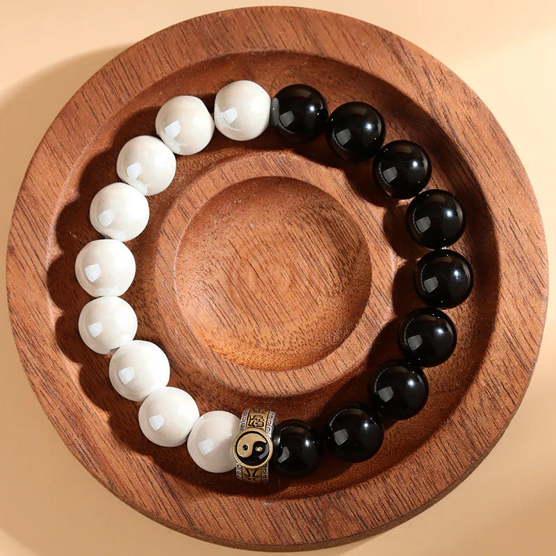 Braccialetto di realizzazione Yin Yang con perline di porcellana bianca e ossidiana nera Buddha Stones - Image 9