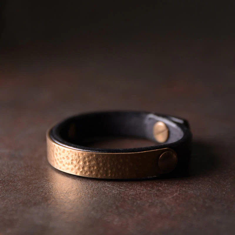 Braccialetto di ricchezza in pelle di ottone di rame con texture fatta a mano vintage Buddha Stones - Image 15