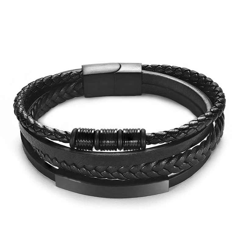 Braccialetto di rinforzo con fibbia magnetica intrecciata a mano in acciaio al titanio e pelle Buddha Stones Fashion - Image 14