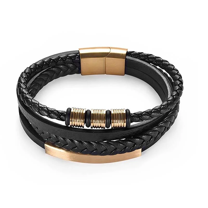 Braccialetto di rinforzo con fibbia magnetica intrecciata a mano in acciaio al titanio e pelle Buddha Stones Fashion - Image 19