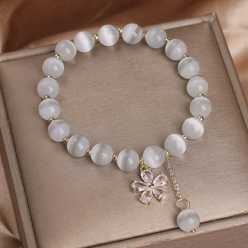 Braccialetto di sostegno alla pace con ciondolo a forma di fiore con occhio di gatto Buddha Stones - Image 3