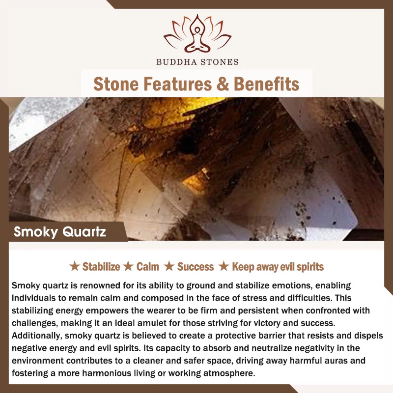 Braccialetto di successo con perline ultrasottili in quarzo fumé e ossidiana nera Buddha Stones - Image 5