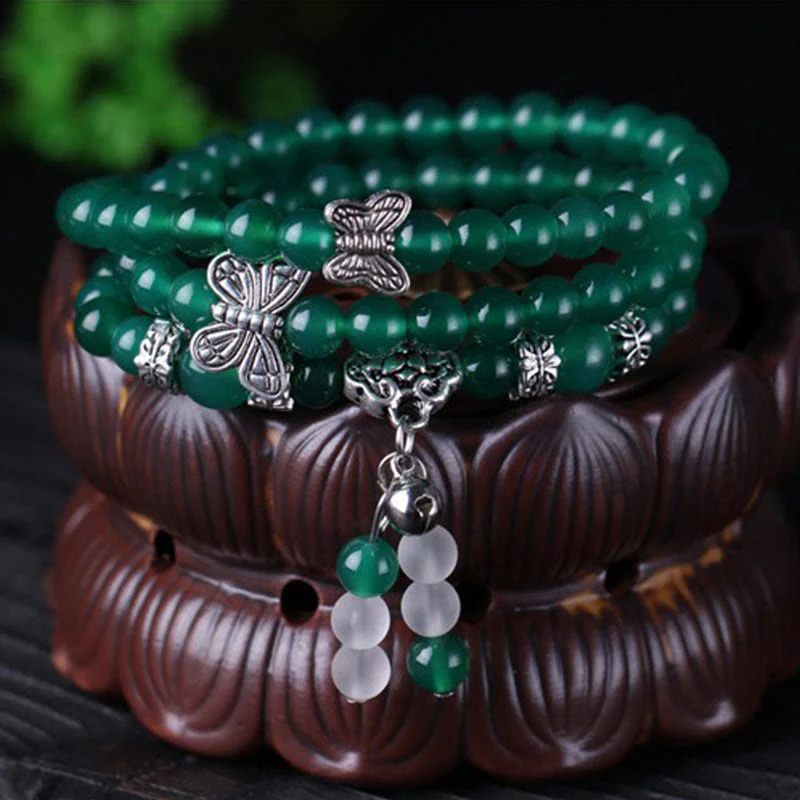 Braccialetto di supporto a farfalla in agata verde naturale Buddha Stones - Image 3