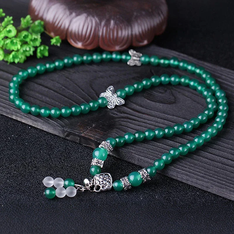 Braccialetto di supporto a farfalla in agata verde naturale Buddha Stones - Image 4