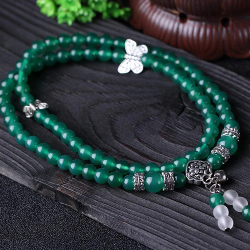 Braccialetto di supporto a farfalla in agata verde naturale Buddha Stones - Image 6