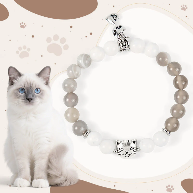 Braccialetto di supporto Buddha Stones Ragdoll Cat in agata grigia a strisce e calcedonio