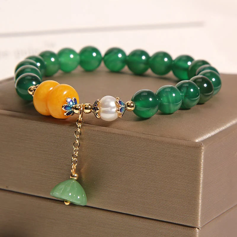 Braccialetto di supporto con baccello di loto in agata verde e perla Buddha Stones - Image 3