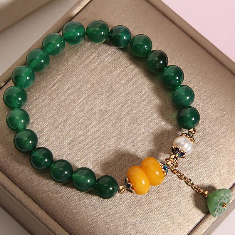 Braccialetto di supporto con baccello di loto in agata verde e perla Buddha Stones - Image 4