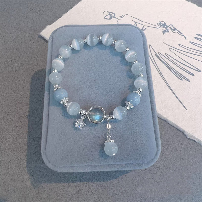 Braccialetto di supporto con ciondolo a forma di stella a forma di farfalla, pietra di luna e occhio di gatto Buddha Stones - Image 11