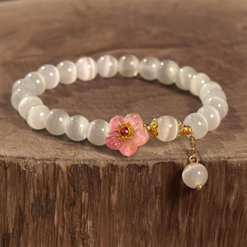 Braccialetto di supporto con fiori rosa e occhio di gatto in crisoberillo Buddha Stones - Image 2