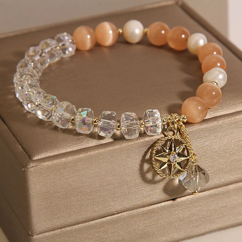 Braccialetto di supporto con stella di cristallo bianco e occhio di gatto arancione Buddha Stones - Image 4