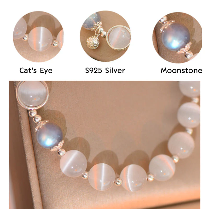 Braccialetto di supporto dell'amore con pietra di luna e occhio di gatto in argento sterling 925 Buddha Stones - Image 10