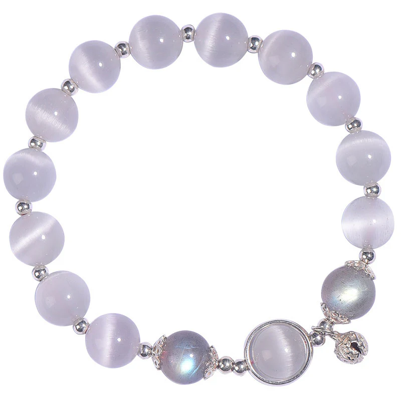 Braccialetto di supporto dell'amore con pietra di luna e occhio di gatto in argento sterling 925 Buddha Stones - Image 11