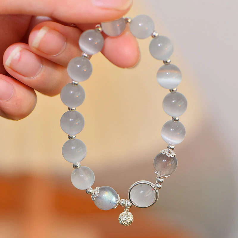 Braccialetto di supporto dell'amore con pietra di luna e occhio di gatto in argento sterling 925 Buddha Stones - Image 2