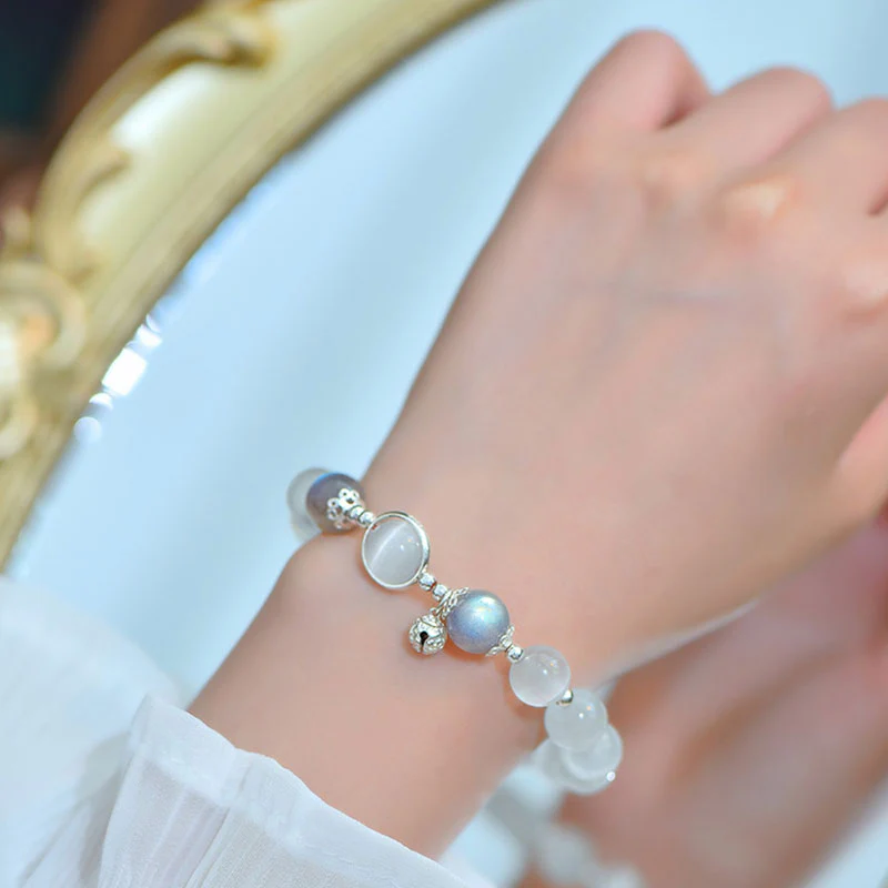 Braccialetto di supporto dell'amore con pietra di luna e occhio di gatto in argento sterling 925 Buddha Stones - Image 4