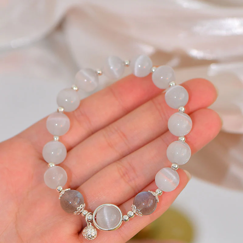 Braccialetto di supporto dell'amore con pietra di luna e occhio di gatto in argento sterling 925 Buddha Stones - Image 6