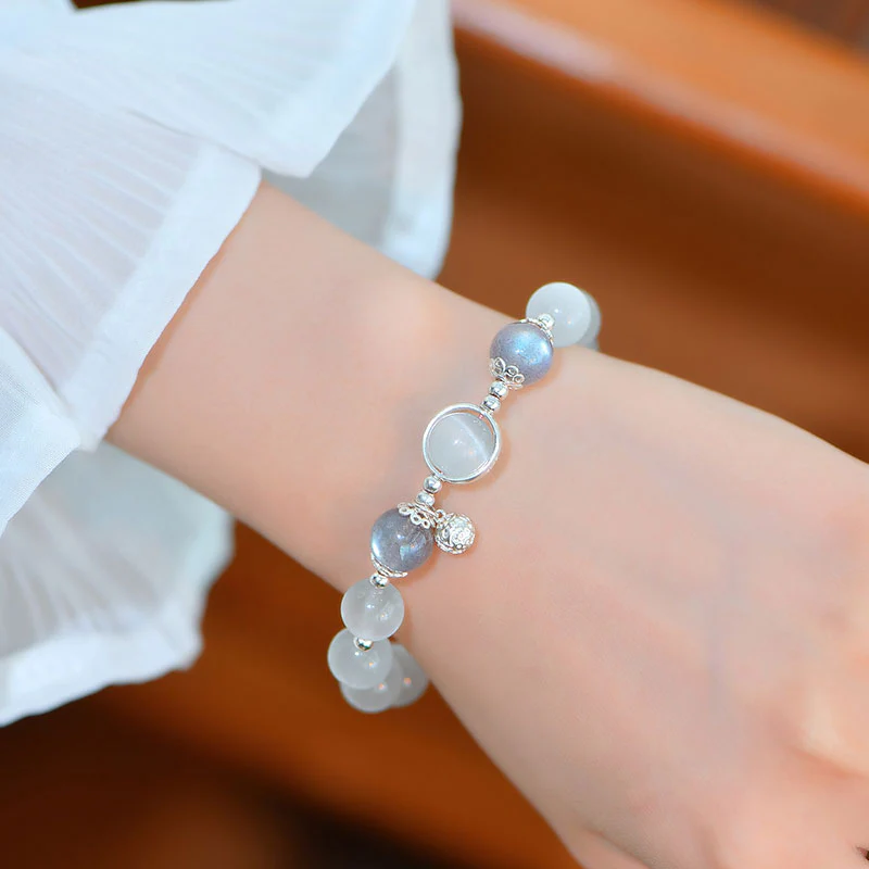 Braccialetto di supporto dell'amore con pietra di luna e occhio di gatto in argento sterling 925 Buddha Stones - Image 7