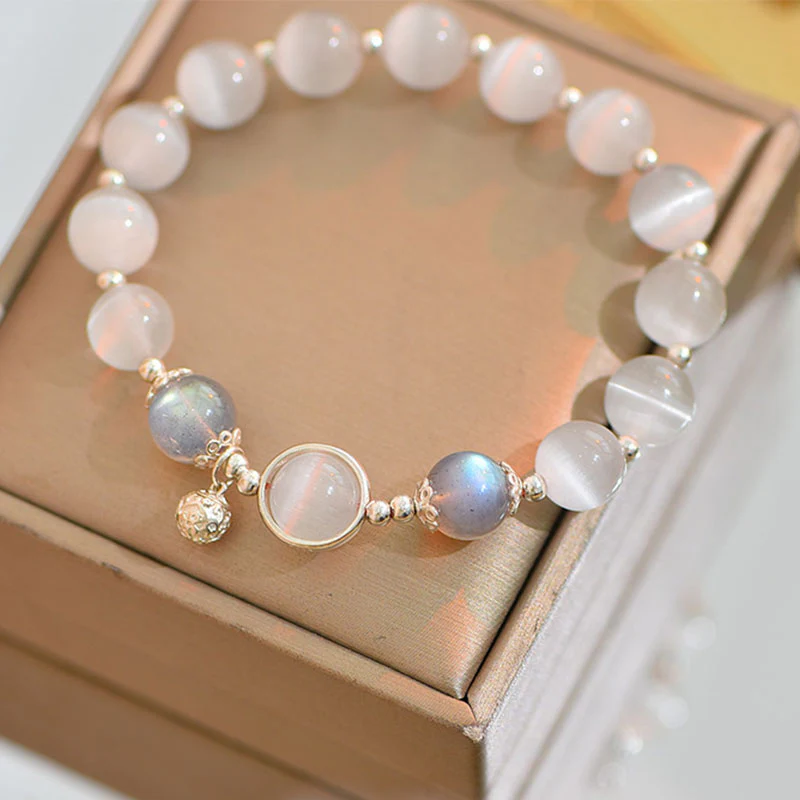 Braccialetto di supporto dell'amore con pietra di luna e occhio di gatto in argento sterling 925 Buddha Stones - Image 8