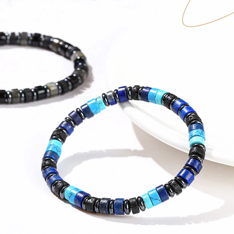 Braccialetto di supporto in Buddha Stones, ematite, turchese, lazurite, lapislazzuli, pietra lavica, glitter nero - Image 10