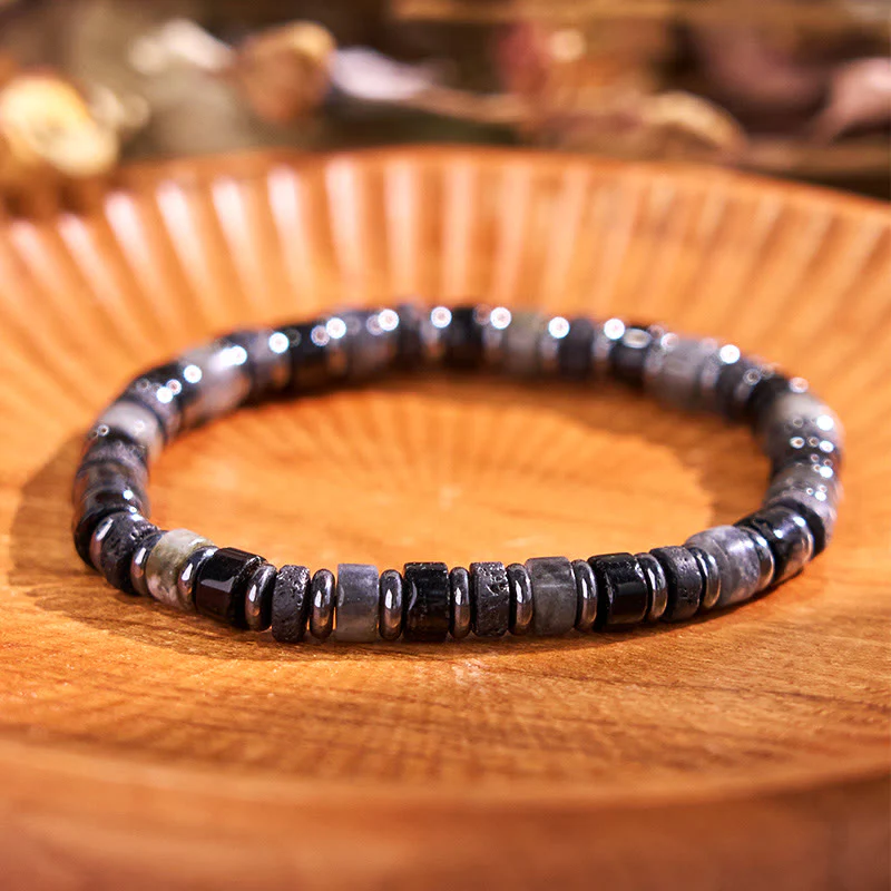 Braccialetto di supporto in Buddha Stones, ematite, turchese, lazurite, lapislazzuli, pietra lavica, glitter nero - Image 14