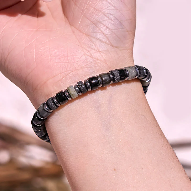 Braccialetto di supporto in Buddha Stones, ematite, turchese, lazurite, lapislazzuli, pietra lavica, glitter nero - Image 16