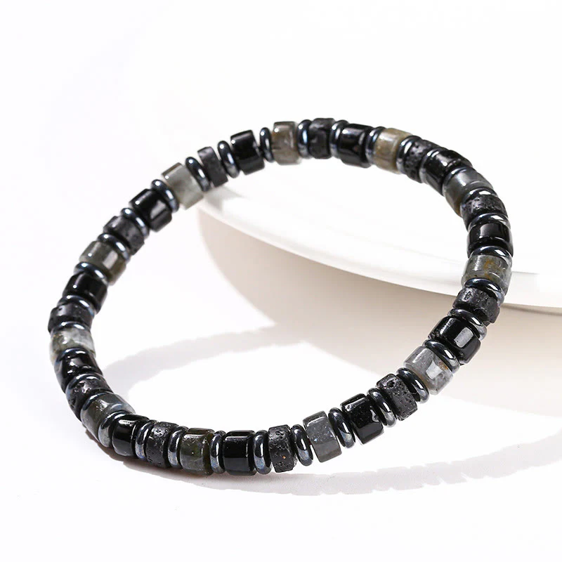 Braccialetto di supporto in Buddha Stones, ematite, turchese, lazurite, lapislazzuli, pietra lavica, glitter nero - Image 17