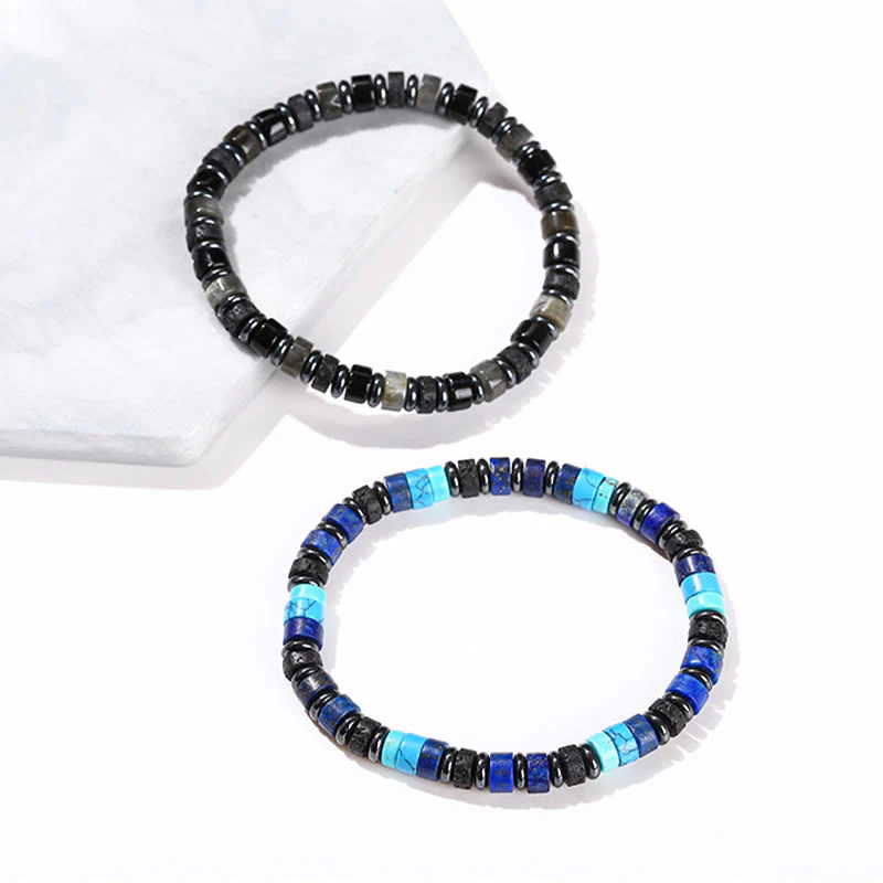 Braccialetto di supporto in Buddha Stones, ematite, turchese, lazurite, lapislazzuli, pietra lavica, glitter nero - Image 18