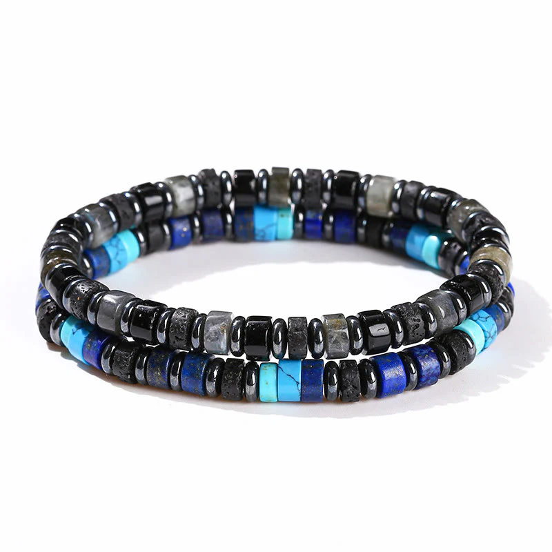 Braccialetto di supporto in Buddha Stones, ematite, turchese, lazurite, lapislazzuli, pietra lavica, glitter nero - Image 19