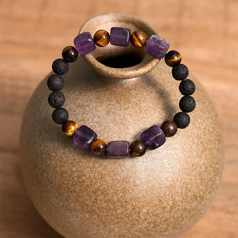 Braccialetto di supporto in pietra lavica con vari cristalli Buddha Stones - Image 4