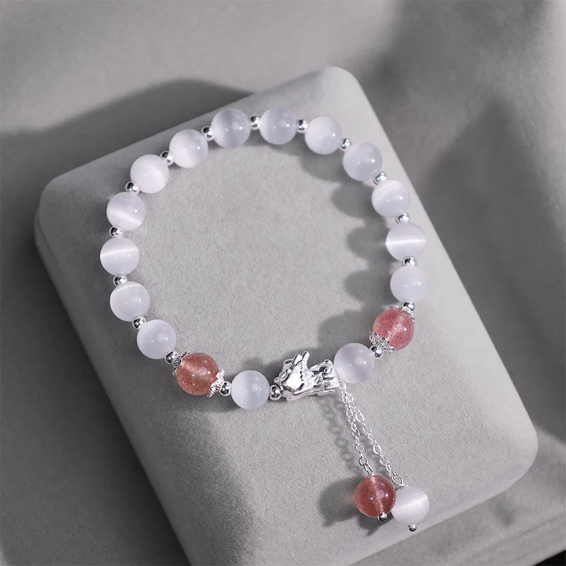 Braccialetto di supporto PiXiu in quarzo fragola con pietra lunare naturale occhio di gatto Buddha Stones - Image 10