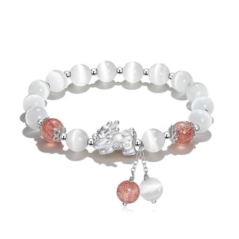Braccialetto di supporto PiXiu in quarzo fragola con pietra lunare naturale occhio di gatto Buddha Stones - Image 14
