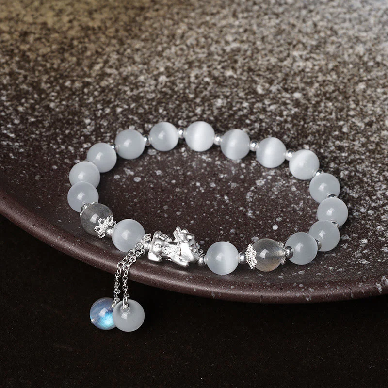 Braccialetto di supporto PiXiu in quarzo fragola con pietra lunare naturale occhio di gatto Buddha Stones - Image 2